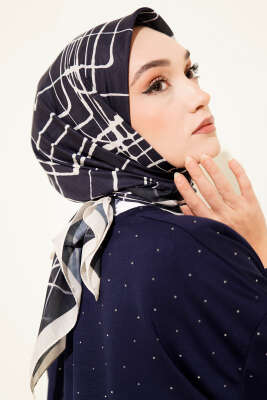 Desenli Lacivert Serisi Eşarp Asorti 7 - Thumbnail