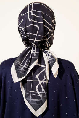 Desenli Lacivert Serisi Eşarp Asorti 7 - Thumbnail