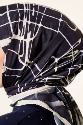 Desenli Lacivert Serisi Eşarp Asorti 7 - Thumbnail