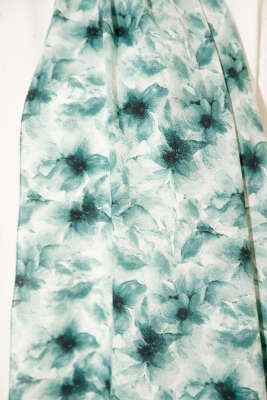 Çiçek Desenli Rami Şal Petrol Yeşili - Thumbnail