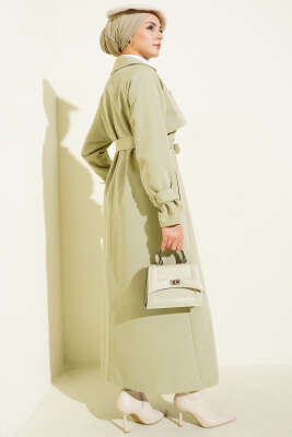 İçi Astarlı Kuşaklı Trençkot Su Yeşili - Thumbnail