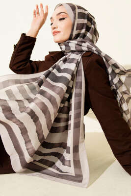 Pazarium - Stick Desen Lina Şal Bej