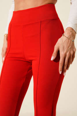 Çımalı İspanyol Paça Pantolon Kırmızı - Thumbnail