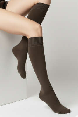 Pazarium - Kadın Moher Dizaltı Çorap Kahve