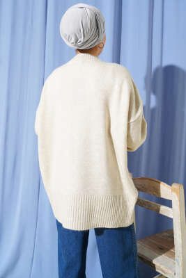 Düşük Omuz Salaş Triko Tunik Taş - Thumbnail