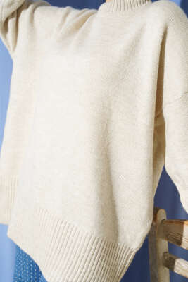 Düşük Omuz Salaş Triko Tunik Taş - Thumbnail