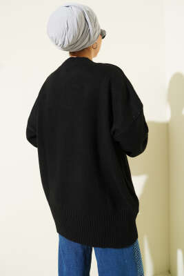 Düşük Omuz Salaş Triko Tunik Siyah - Thumbnail