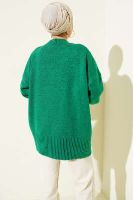 Düşük Omuz Salaş Triko Tunik Yeşil - Thumbnail