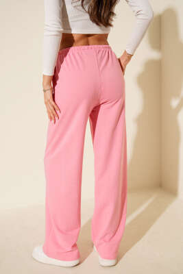 Bel Lastikli İki İplik Pantolon Pembe - Thumbnail