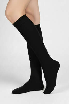 Kadın Penye Dizaltı Çorap Siyah - Thumbnail