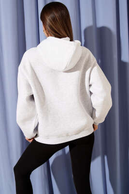 Kapüşonlu Stockholm Baskılı Sweatshirt Gri - Thumbnail