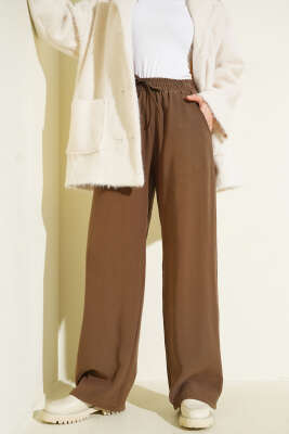 Pazarium - Beli Lastikli Palazzo Pantolon Kahve