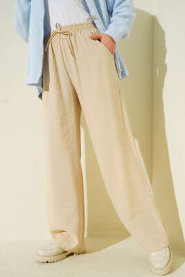 Beli Lastikli Palazzo Pantolon Bej - Thumbnail