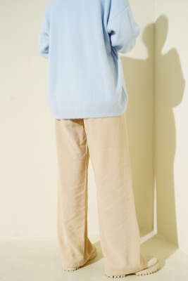 Beli Lastikli Palazzo Pantolon Bej - Thumbnail