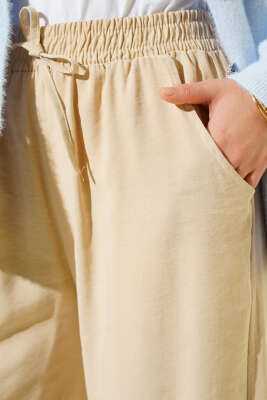 Beli Lastikli Palazzo Pantolon Bej - Thumbnail