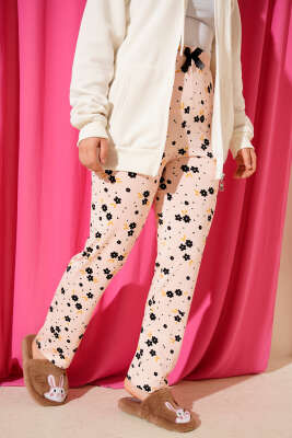 Bel Lastikli Desenli Pijama Altı Somon - Thumbnail