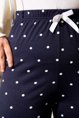 Bel Lastikli Desenli Pijama Altı Lacivert - Thumbnail