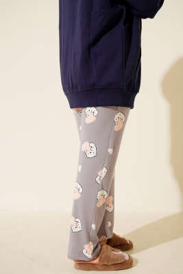 Bel Lastikli Desenli Pijama Altı Gri - Thumbnail