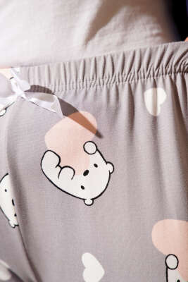 Bel Lastikli Desenli Pijama Altı Gri - Thumbnail
