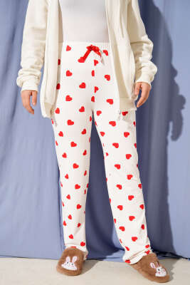 Bel Lastikli Desenli Pijama Altı Beyaz - Thumbnail