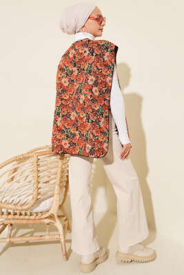 Etnik Desen Çıtçıtlı Yelek Kiremit - Thumbnail