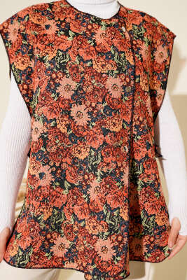 Etnik Desen Çıtçıtlı Yelek Kiremit - Thumbnail