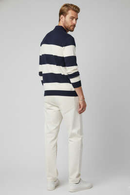 Yaka Fermuarlı Erkek Triko Kazak Lacivert - Thumbnail