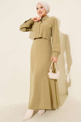 Pazarium - Düğmeli Bel Tünelli Tensel Jile Takım Nefti