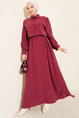 Pazarium - Düğmeli Bel Tünelli Tensel Jile Takım Gül Kurusu