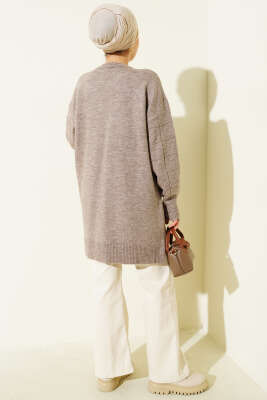 Kare Desenli Yumoş Triko Tunik Vizon - Thumbnail