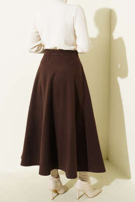 Bel Lastikli Kloş Kaşe Etek Kahve - Thumbnail