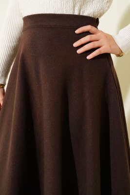 Bel Lastikli Kloş Kaşe Etek Kahve - Thumbnail