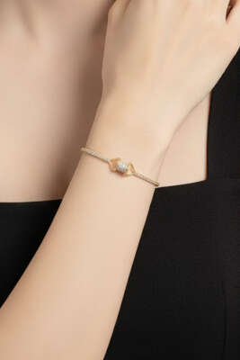 Pazarium - İnci Taş Detaylı Bileklik Gold