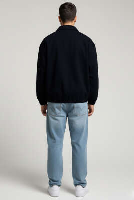 Bilek Lastikli Fermuarlı Erkek Ceket Siyah - Thumbnail