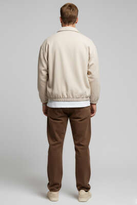 Bilek Lastikli Fermuarlı Erkek Ceket Taş - Thumbnail