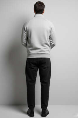 Basic Fermuarlı Erkek Hırka Gri - Thumbnail