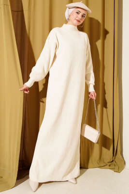 Pazarium - Fitilli Basic Triko Elbise Taş