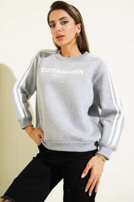 Pazarium - Copenhagen Baskılı Üç İplik Sweatshirt Gri