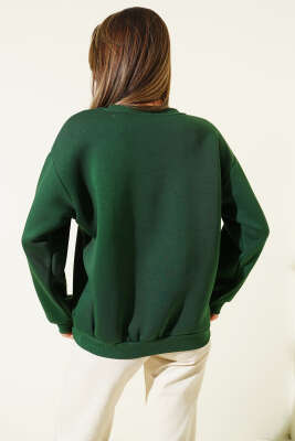 Kalp Nakış Detaylı Sweatshirt Yeşil - Thumbnail