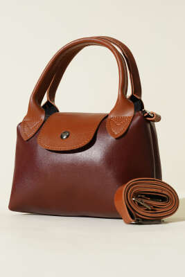 Pazarium - Mini Classic Çıtçıtlı Kadın El Çantası Bordo Taba