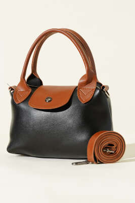 Pazarium - Mini Classic Çıtçıtlı Kadın El Çantası Siyah Taba