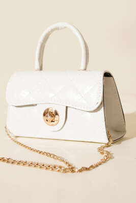 Pazarium - Gloss Mini Zincirli Çanta Beyaz