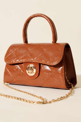 Pazarium - Gloss Mini Zincirli Çanta Taba