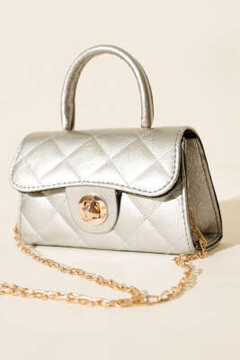 Pazarium - Gloss Mini Zincirli Çanta Gümüş