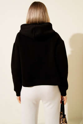 Yanları Çıtçıtlı Şardonlu Sweatshirt Siyah - Thumbnail