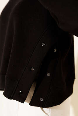 Yanları Çıtçıtlı Şardonlu Sweatshirt Siyah - Thumbnail