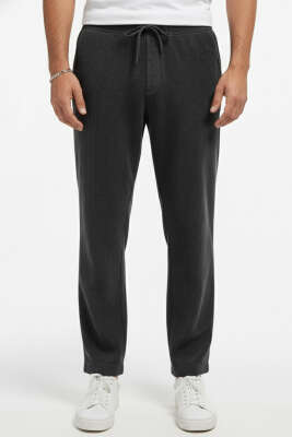 Pazarium - Baggy Bağcıklı Kadife Erkek Pantolon Siyah