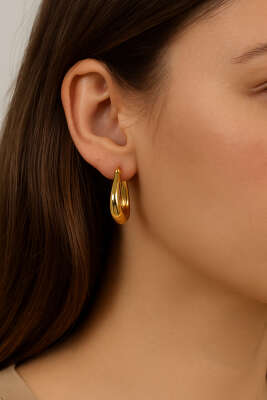 Dolgun Bombeli Halka Küpe Gold - Thumbnail