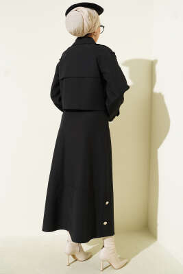 Kruvaze Yaka Ceket Etekli İkili Takım Siyah - Thumbnail