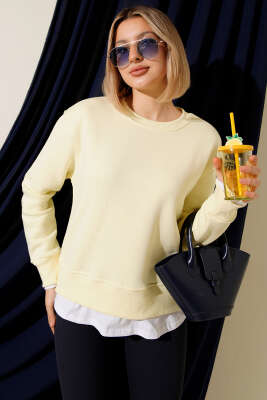 Garnili Bisiklet Yaka Sweatshirt Sarı - Thumbnail